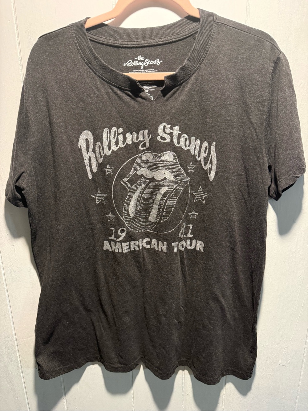 the Rolling Stones Black Tee with White Logo Print